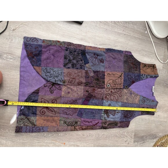 Vtg Patchwork Embroidered Whimsigoth Long Vest Or Jumper Dress Phoebe Pockets M - Picture 12 of 12